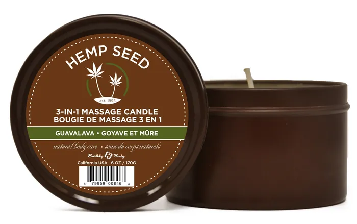 Hemp Seed 3in1 Massage Candle Guavalava 6 Oz Earthly Body Couples