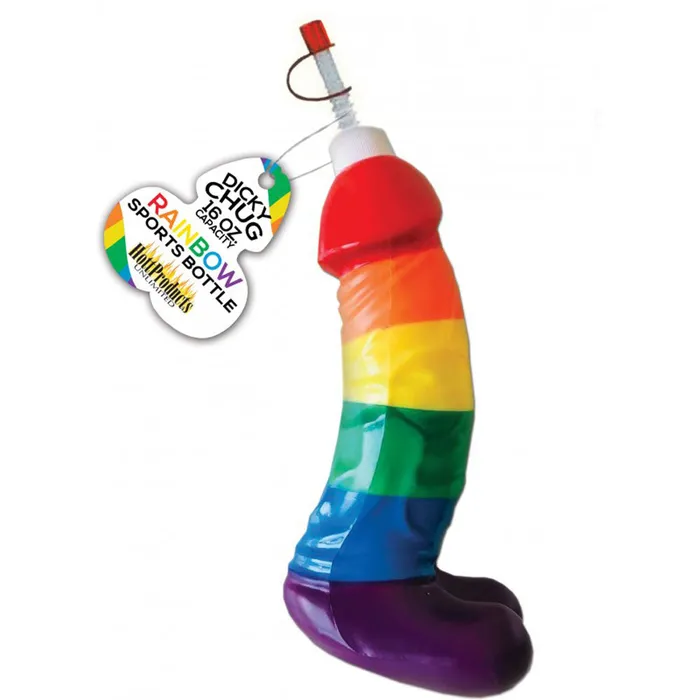 Hott Products Rainbow Dicky Chug Sports Bottle 16 Oz Capacity Anal