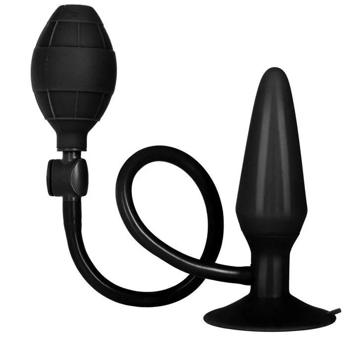 Male Sex Toys CalExotics Booty Call Pumper Silicone Inflatable Anal Plug Medium Black