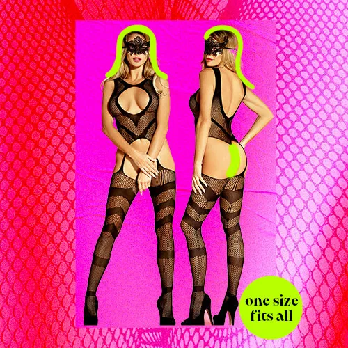 SASSY Sexy Fishnet Crotchless Bodystocking One Size Fits All Sunspice Bodystockings Playsuits