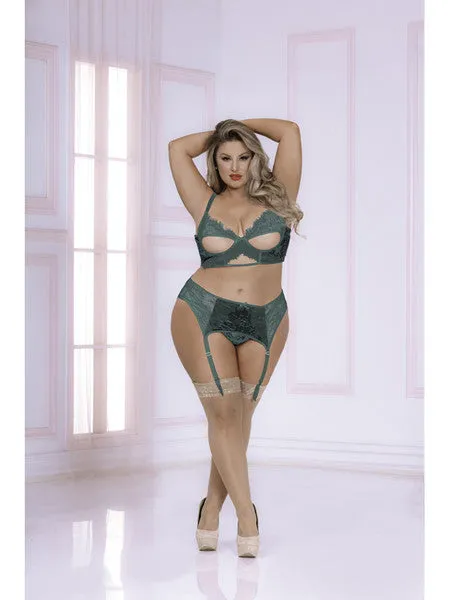 SEVEN TO MIDNIGHT SEVEN TILL MIDNIGHT 11033X VELVET CRUSH BRA SET GREEN 1X2X Anal