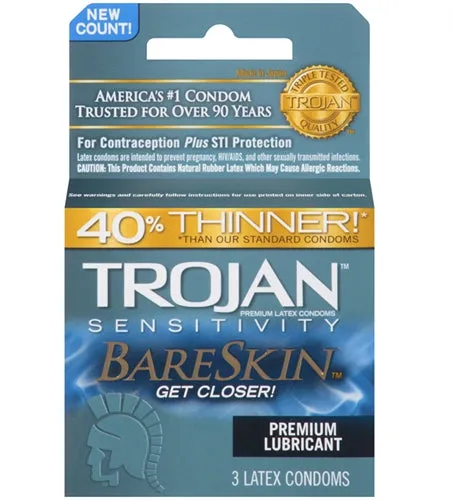 Trojan Condoms Enhancers Trojan Sensitivity Bareskin Lubricated Condoms 3 Pack