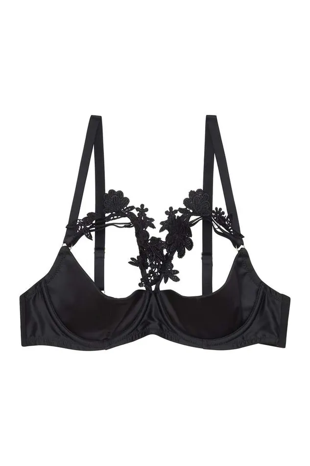 Virginia Guipure Black Satin Quarter Cup Bra luxintenebrislingerie Anal