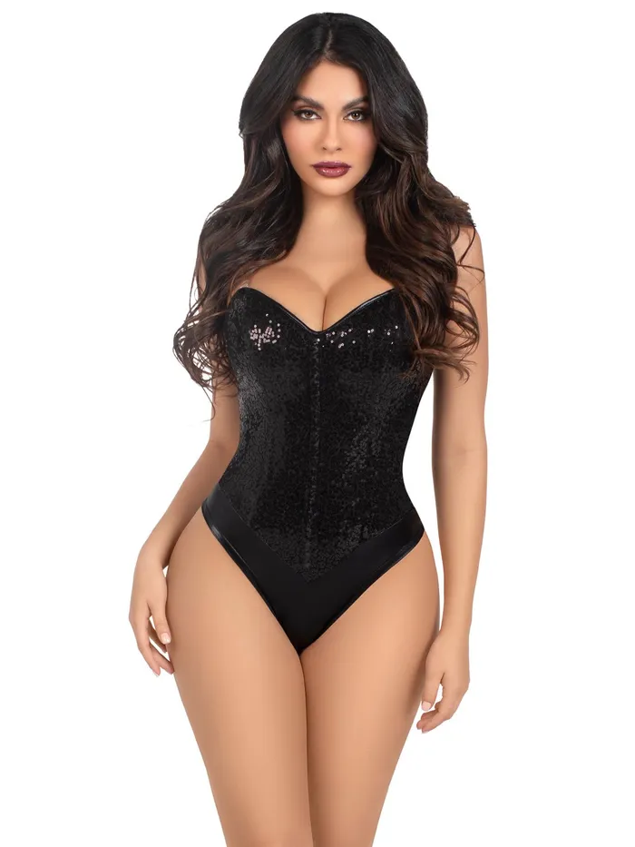 2 Pc Sequin Bodysuit Small Black Leg Avenue Anal