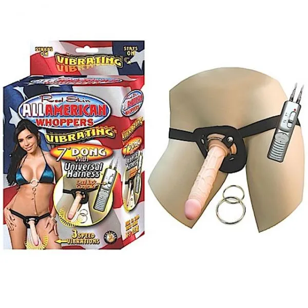 All American Whoppers 7 inches Vibrating Dong Universal Harness Nasstoys Dildos