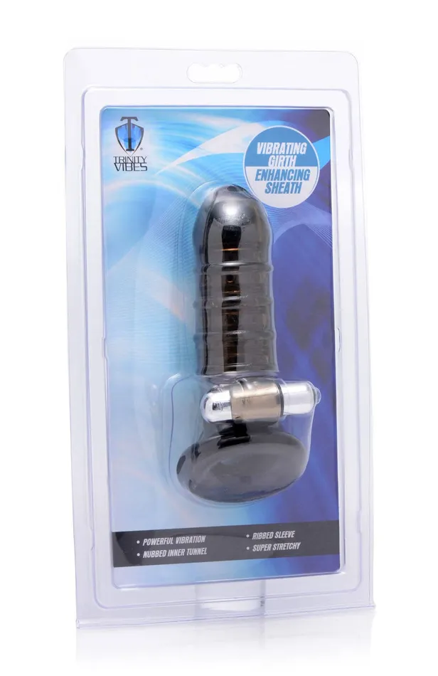 Anal XR Brands Trinity Vibes Vibrating Girth Enhancing Sheath Black