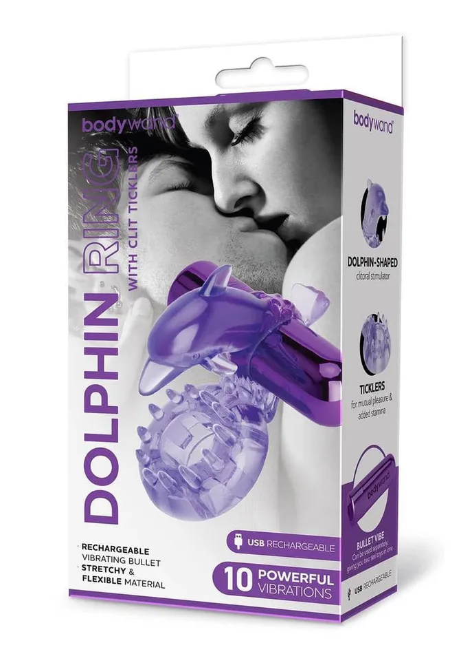 Bodywand Male Sex Toys Bodywand Rechargeable Dolphin Ring With Ticklers Purple