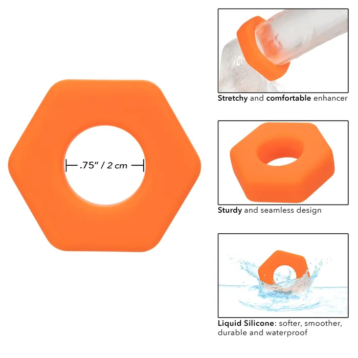 CalExotics Male Sex Toys Alpha Liquid Silicone Prolong Sexagon Ring Orange