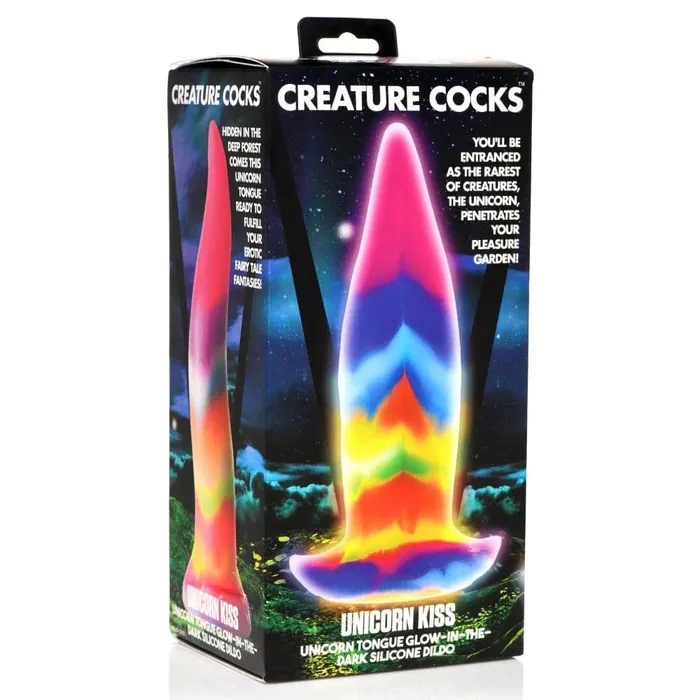 Female Sex Toys XR Brands Creature Cocks Unicorn Kiss Unicorn Tongue GlowintheDark Silicone Dildo