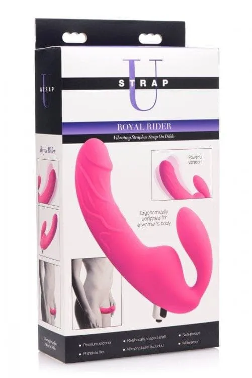 Female Sex Toys XR Brands Strap U Royal Rider Vibrating Strapless Strap on Dildo Pink