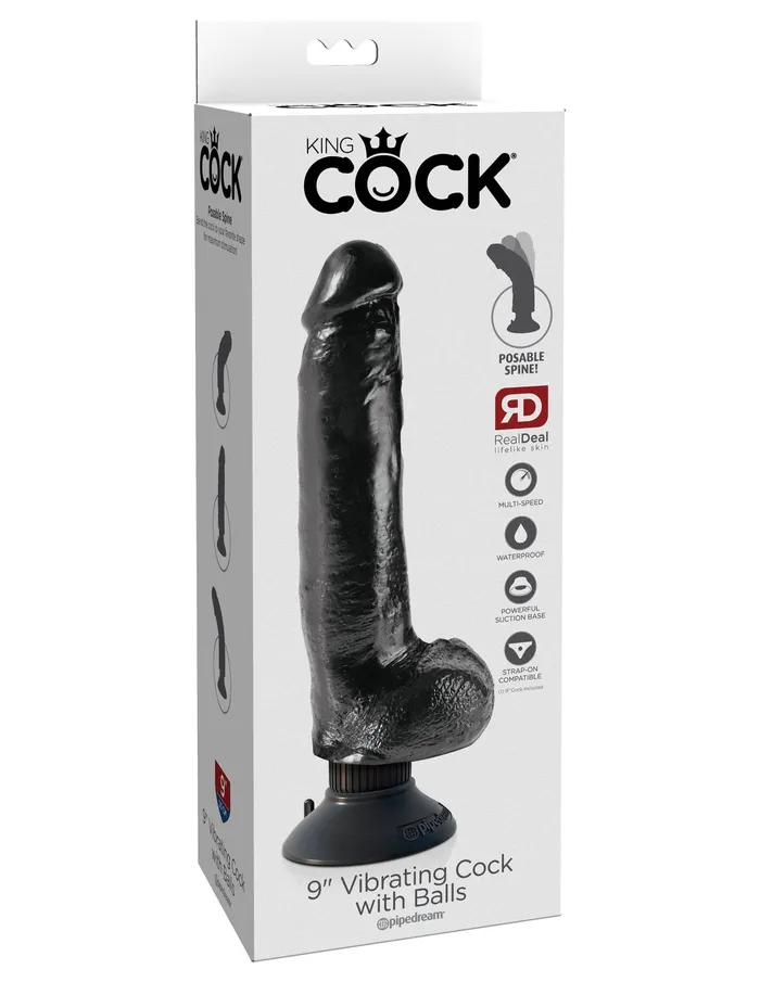 Pipedream Dildos King Cock 9Inch Vibrating Cock With Balls Black