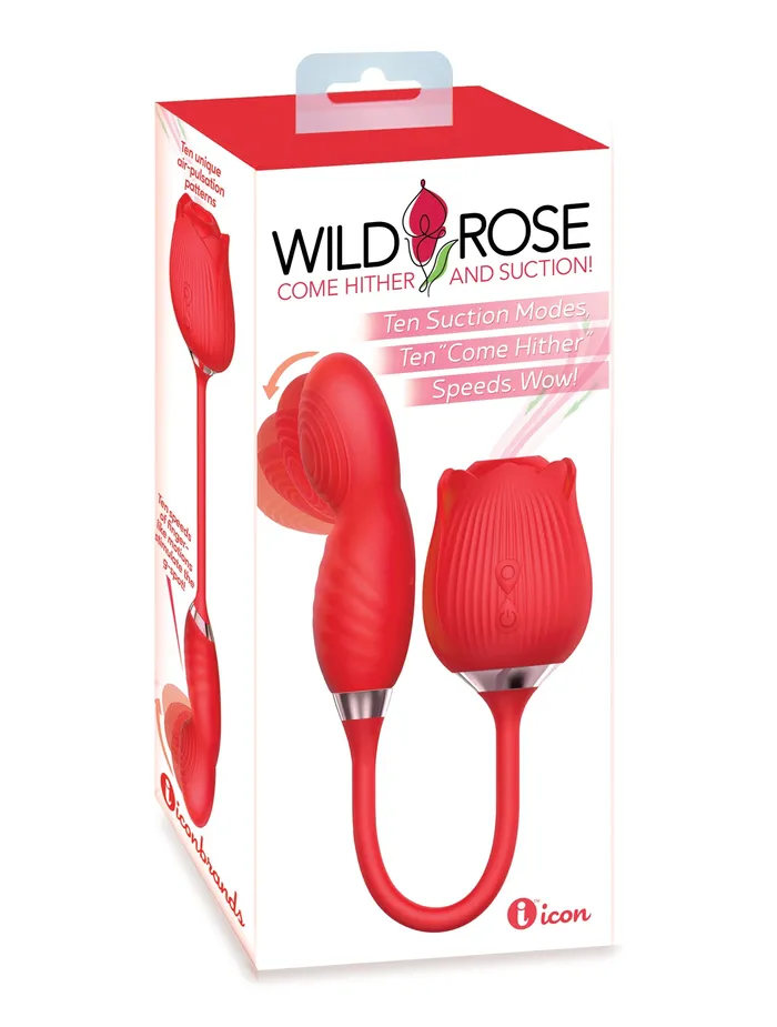 Vibrators Icon Brands Wild Rose Come Hither and Suction Red