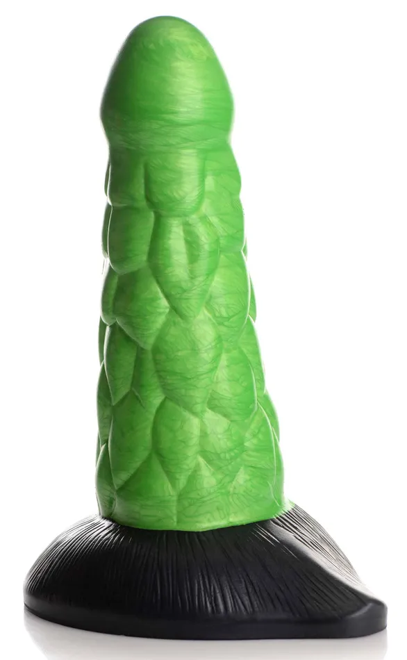 XR Brands Creature Cocks Female Sex Toys Cc Radioactive Reptile Thick Scaly Silicone Dildo Green