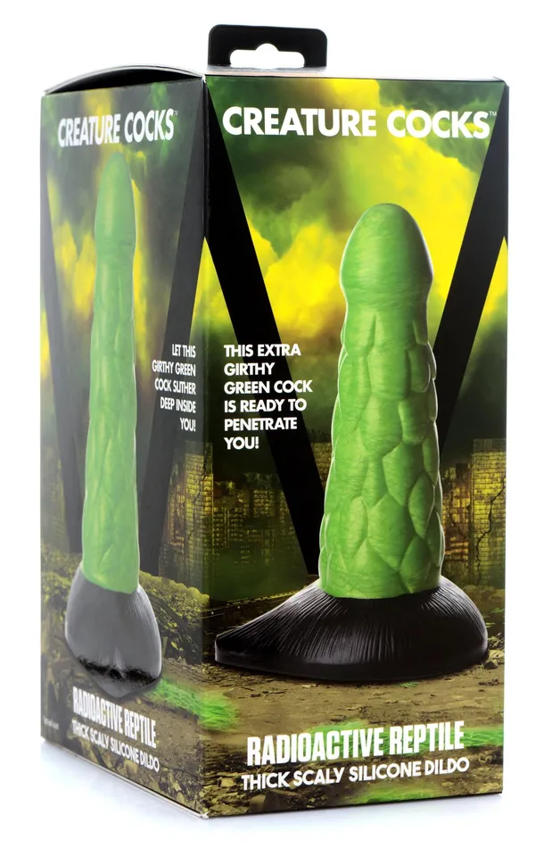 XR Brands Creature Cocks Female Sex Toys Cc Radioactive Reptile Thick Scaly Silicone Dildo Green