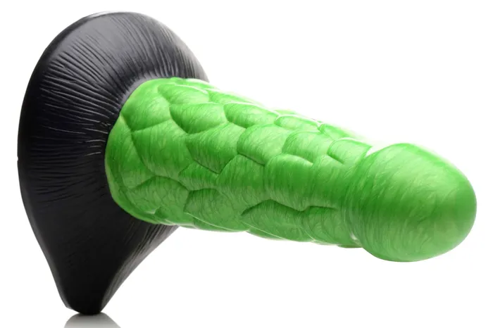 XR Brands Creature Cocks Female Sex Toys Cc Radioactive Reptile Thick Scaly Silicone Dildo Green