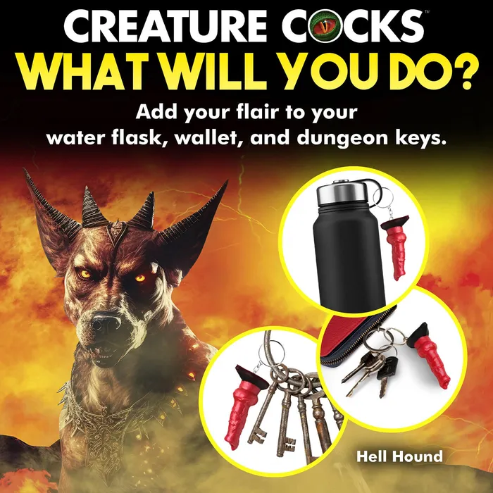 XR Brands Creature Cocks Vibrators Hell Hound Keychain Red