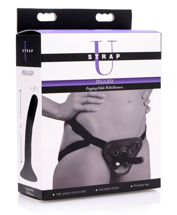 XR Brands Strap U Female Sex Toys Pegged Pegging Dildo With Harness Black