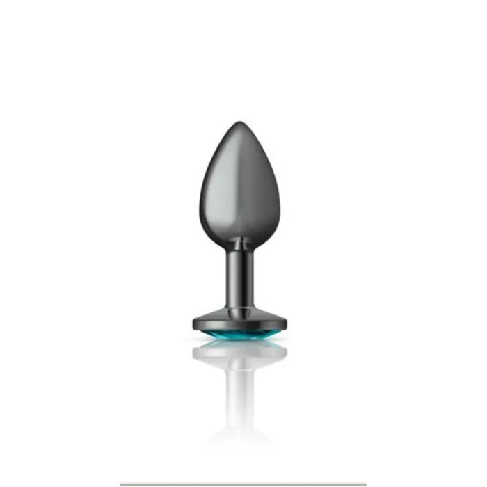 Cheeky Charms Anal Cheeky Charms Gunmetal Round Butt Plug w Teal Jewel Small