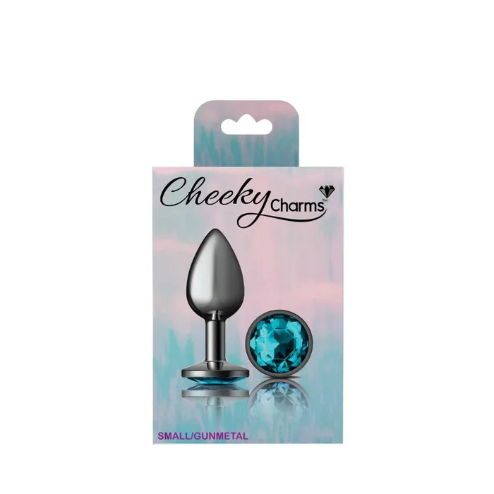 Cheeky Charms Anal Cheeky Charms Gunmetal Round Butt Plug w Teal Jewel Small