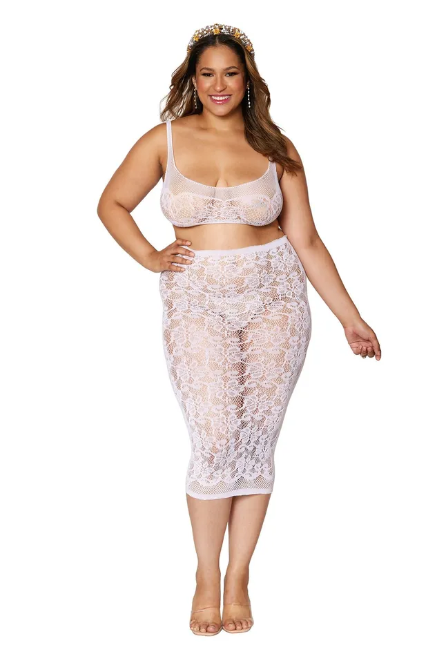 Dreamgirl International Lingerie Vibrators White Lace Bralette and Slip Skirt