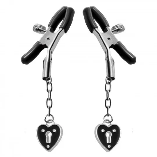 Female Sex Toys Master Series Charmed Heart Padlock Nipple Clamps