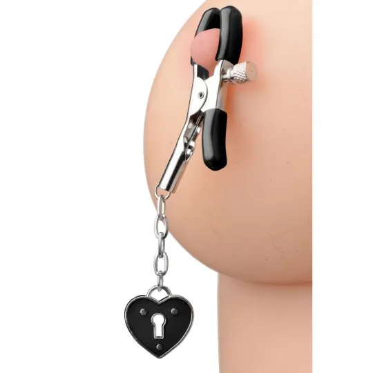 Female Sex Toys Master Series Charmed Heart Padlock Nipple Clamps