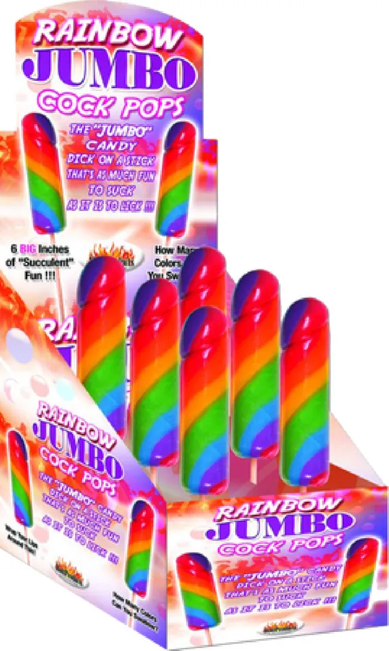 Hott Products Unlimited Jumbo Rainbow Cock Pops 6 X Display Dildos