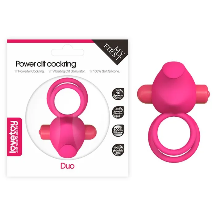 Lovetoy Vibrators Power Clit Duo Silicone Cockring Pink