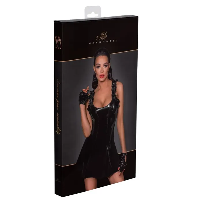 Noir Short PVC dress w Frilled Shoulder Straps Male Sex Toys