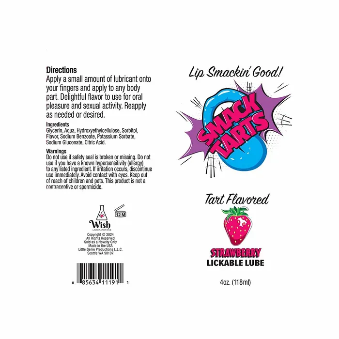 Smack Tarts Lick Sour Strawberry Lub 4oz Little Genie Vibrators