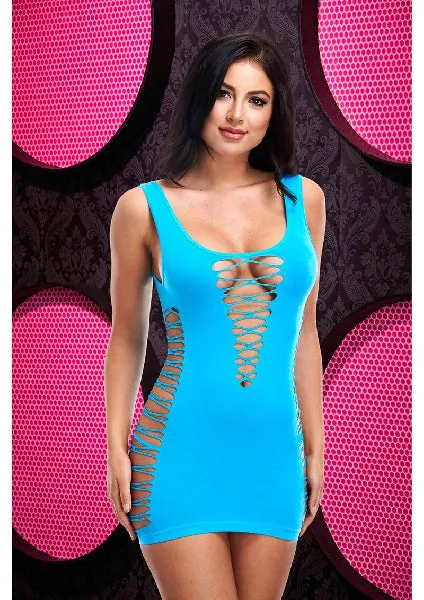 XGen Vibrators Criss Cross Mini Dress Neon Blue