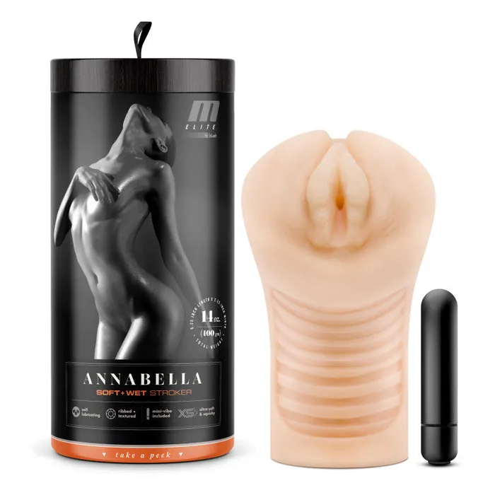 M Elite Soft and Wet Annabella Vibrating Vagina Stroker Blush Novelties Male Sex Toys