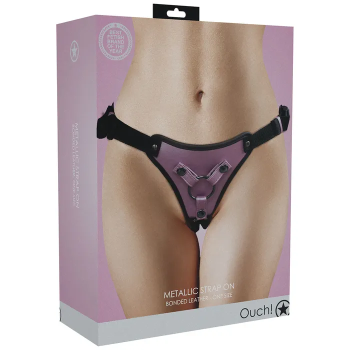 Shots Toys OUCH Metallic Strap On Harness Rose Rose Adjustable StrapOn Harness No Probe Included Female Sex Toys