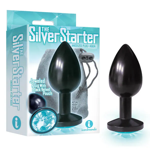 The Silver Starter Anodised 71 cm 28 Butt Plug with Aqua Round Jewel Icon Brands Anal